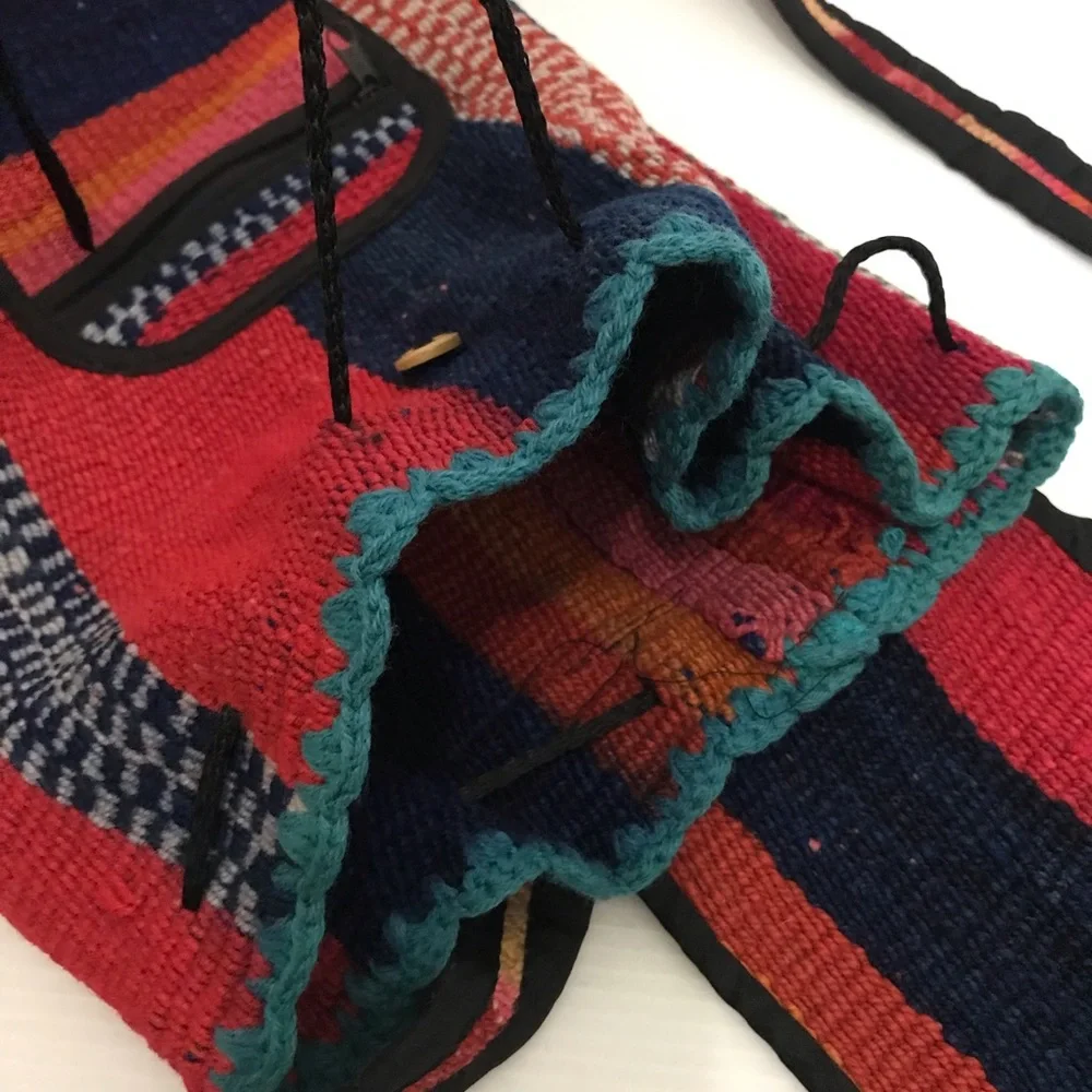 Handwoven Red and Navy Stripe Cotton Backpack